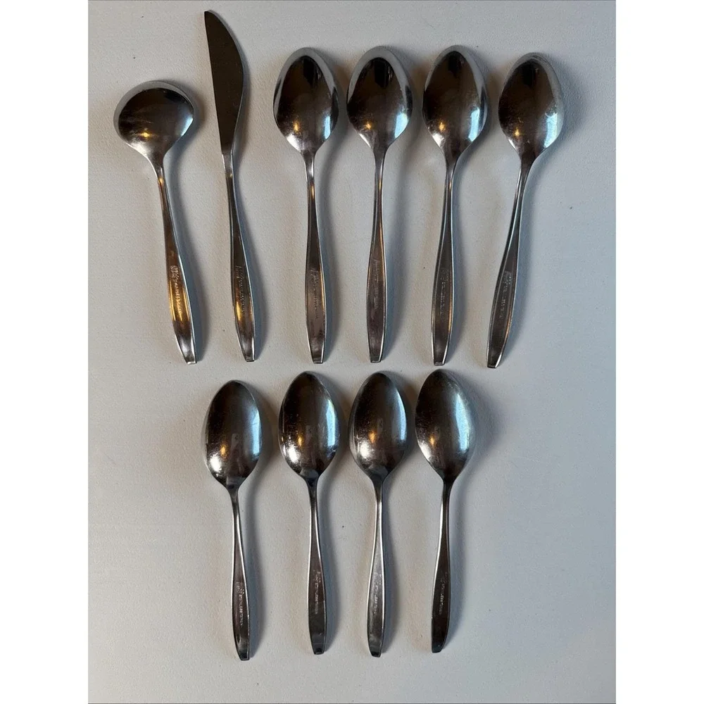 Vintage Ekco Eterna Rose Cotillion Stainless 8 Teaspoon Plus Extras Made Taiwan